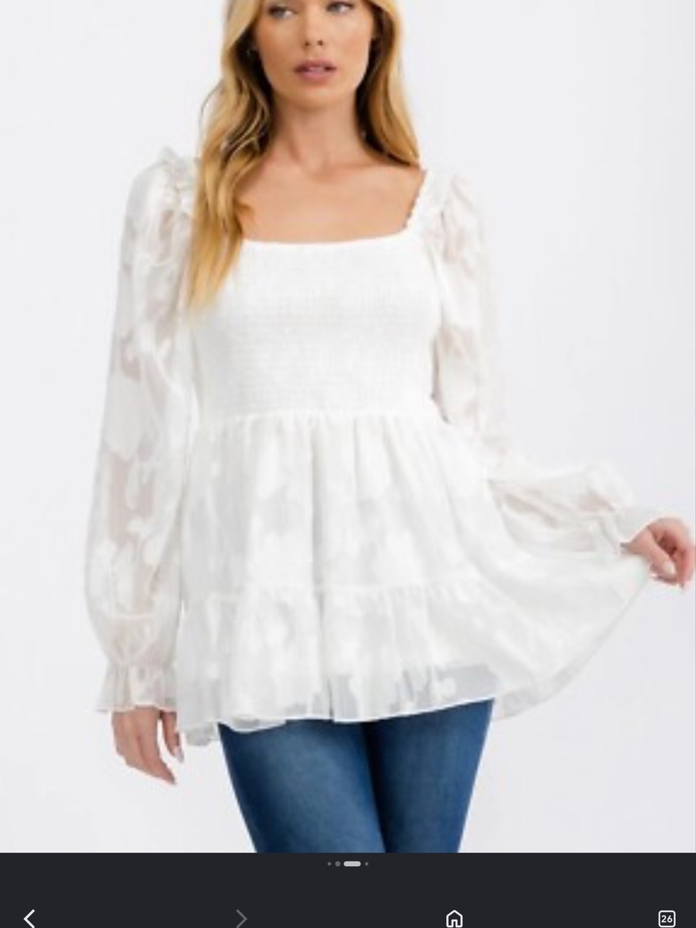 NWOT Smocked Square-Neck Long Sleeve Peasant Top - White Lace boho XL feminine